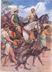 Pelopidas auf dem Weg nach Theben, aus Plutarchs Leben, veröffentlicht von T C & E C Jack Ltd, 1920er Jahre